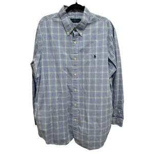 Ralph Lauren Button Down Shirt Mens XXL Blue Green Plaid Long Sleeve Shirt